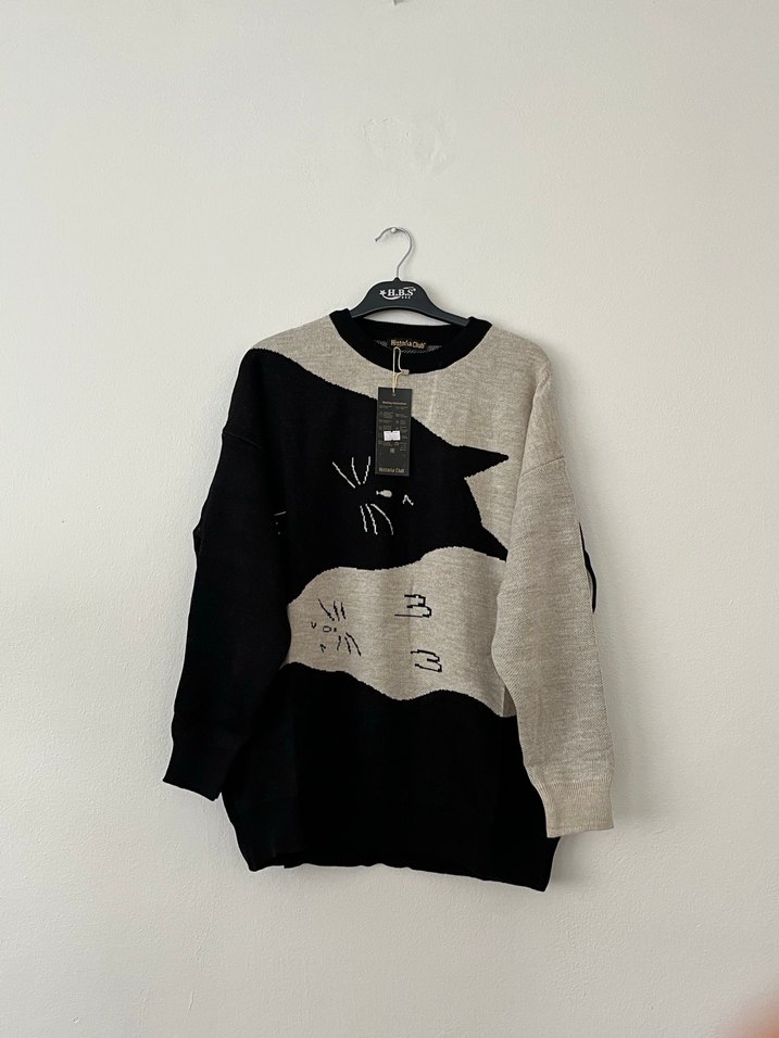 Gri Desenli Örgü Kadın Triko - Görsel 2