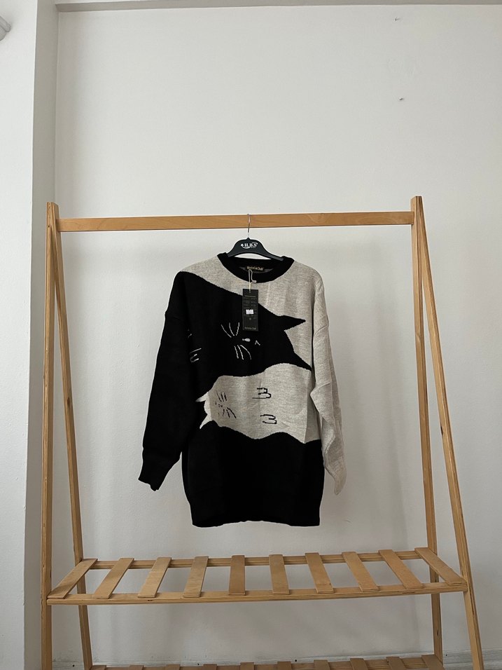 Gri Desenli Örgü Kadın Triko - Görsel 5