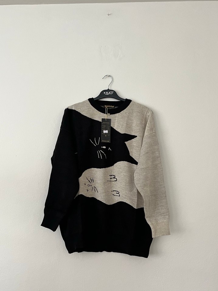 Gri Desenli Örgü Kadın Triko - Görsel 4