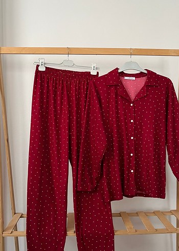 Bordo Puantiyeli Kadın Pijama Takımı - Görsel 2