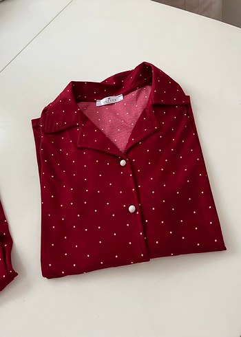 Bordo Puantiyeli Kadın Pijama Takımı - Görsel 9