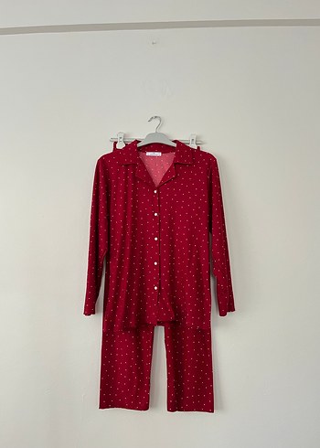 Bordo Puantiyeli Kadın Pijama Takımı - Görsel 7