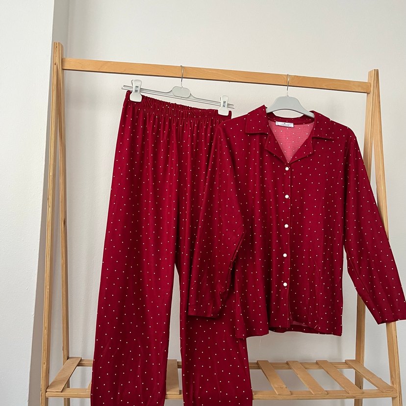 Bordo Puantiyeli Kadın Pijama Takımı - Görsel 4