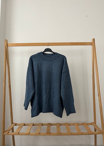 Mavi Örgü Salaş Kadın Kazak - Görsel 7