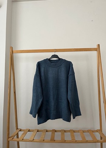 Mavi Örgü Salaş Kadın Kazak - Görsel 9