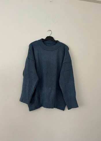 Mavi Örgü Salaş Kadın Kazak - Görsel 4