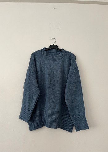 Mavi Örgü Salaş Kadın Kazak - Görsel 2