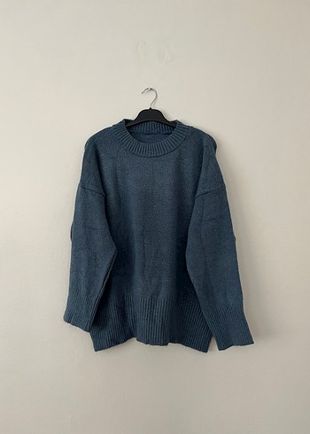 Mavi Örgü Salaş Kadın Kazak - Görsel 3