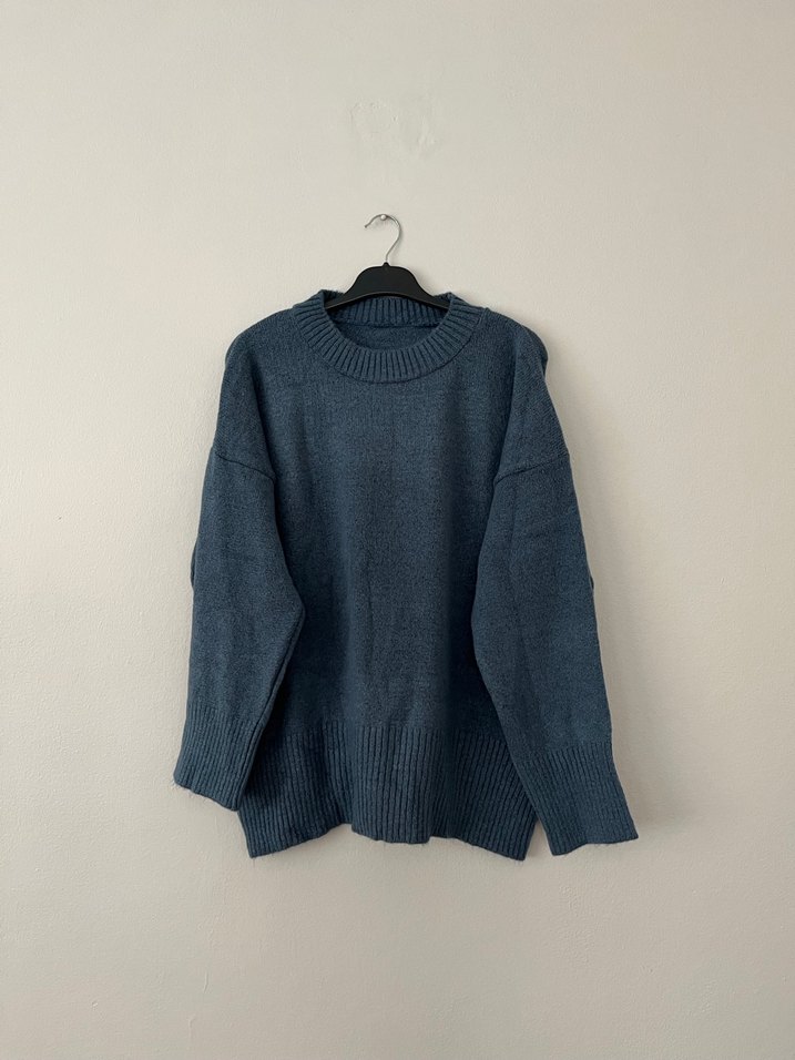 Mavi Örgü Salaş Kadın Kazak - Görsel 3