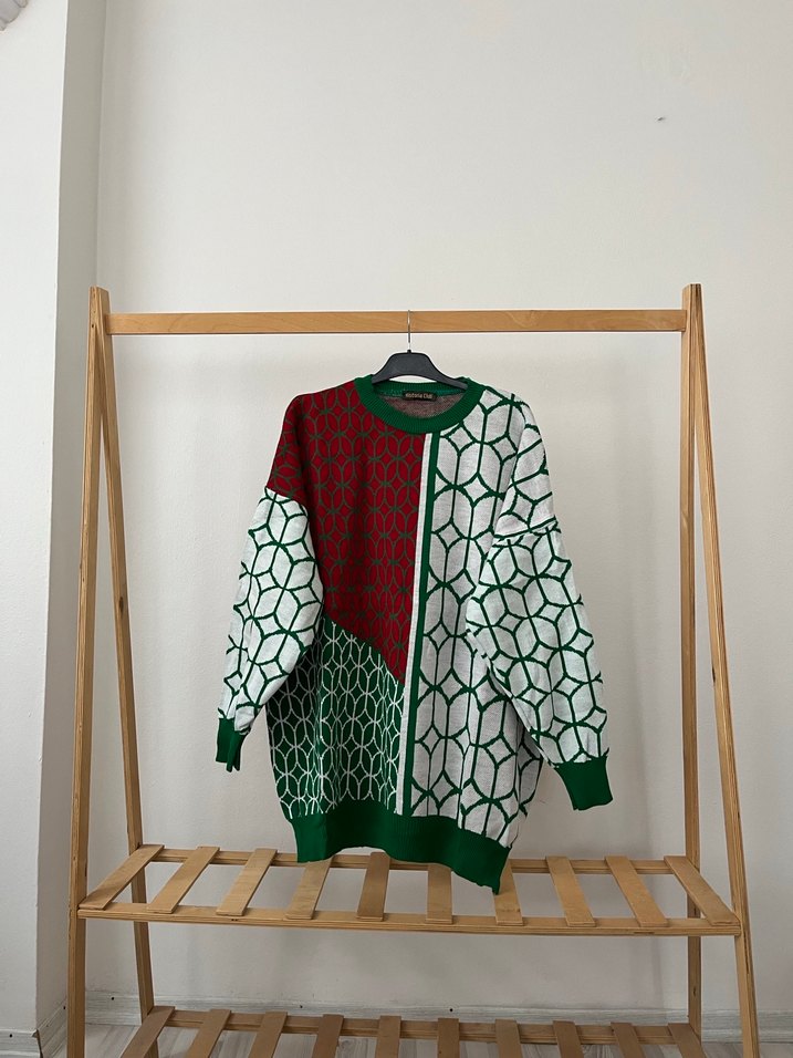 Renkli Örgü Kadın Kazak - Görsel 3