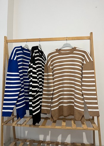 Kadın Kahverengi Çizgili Örgü Kazak - Görsel 2