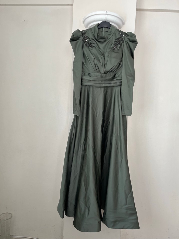 Çok Renkli Drapeli Uzun Kadın Abiye Elbise - Görsel 5