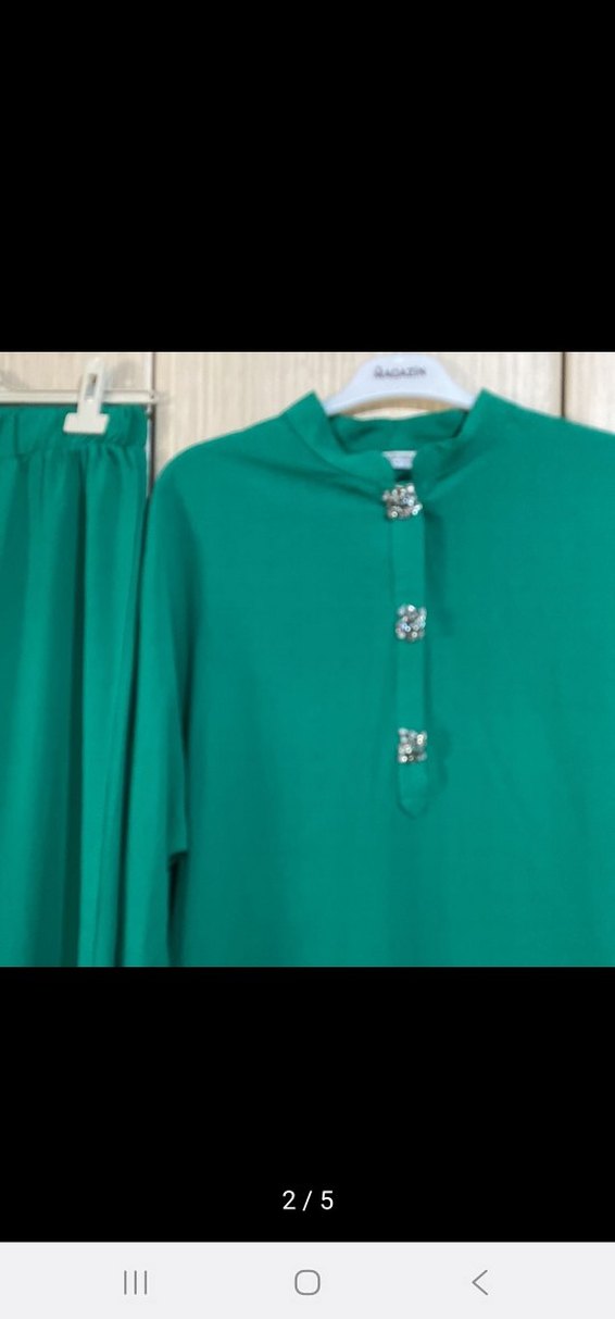 Düğmeli Yeşil Kadın Uzun Tunik takım - Görsel 3