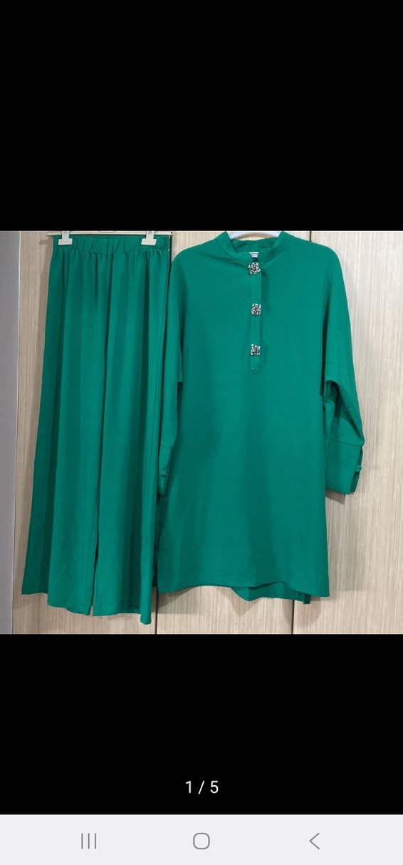 Yeşil Uzun Kollu Düğmeli Kadın Elbise - Görsel 3