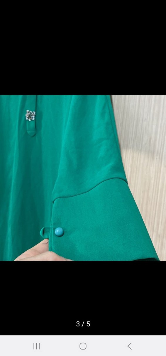 Yeşil Uzun Kollu Düğmeli Kadın Elbise - Görsel 2