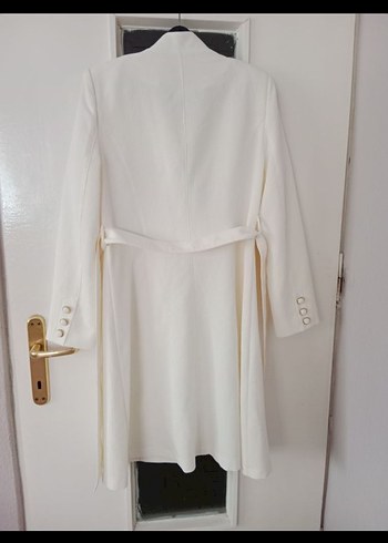 Beyaz uzun Kadın Blazer Ceket - Görsel 5