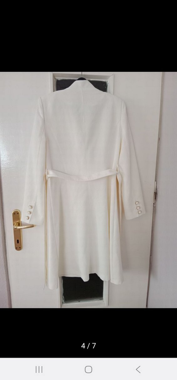 Beyaz uzun Kadın Blazer Ceket - Görsel 5