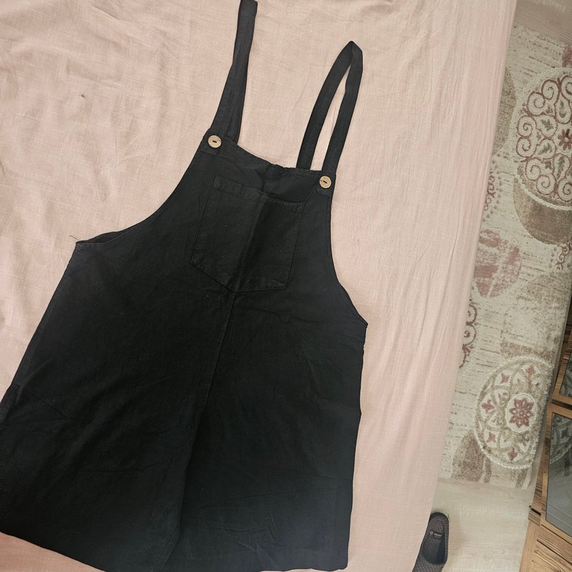 Siyah Keten Midi Kadın Tulum - Görsel 4