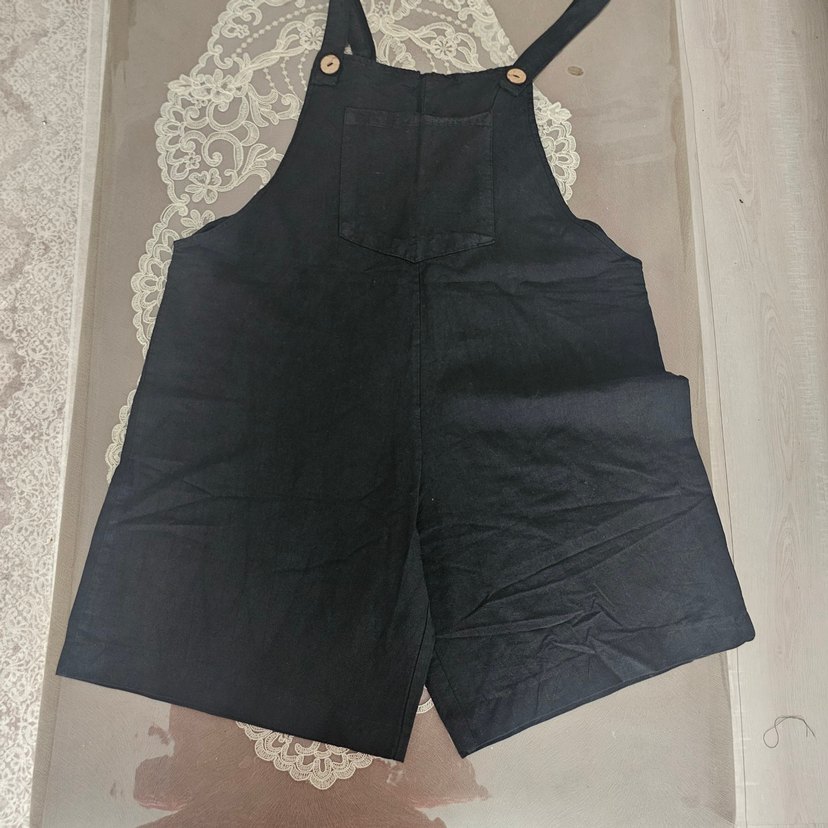 Siyah Keten Midi Kadın Tulum - Görsel 3