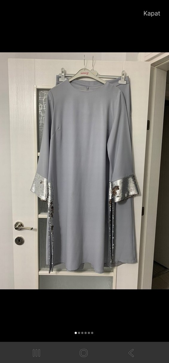 Gri Uzun Kollu Drapeli Kadın takım - Görsel 2