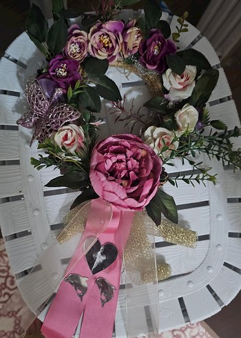 Pembe ve Mor Pastel Gül Çelenk - Görsel 3