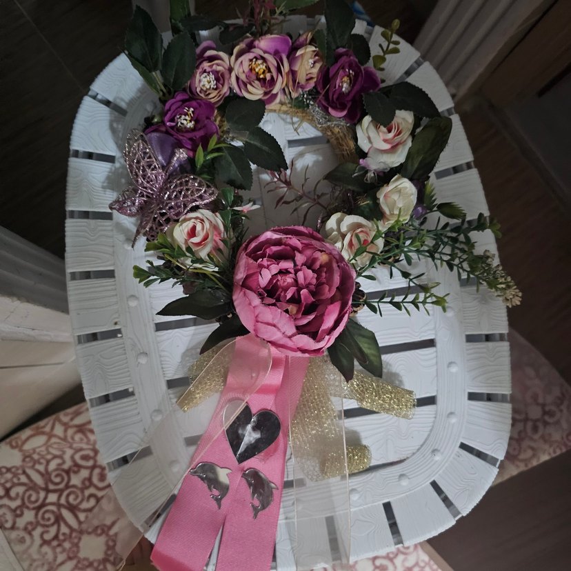 Pembe ve Mor Pastel Gül Çelenk - Görsel 3