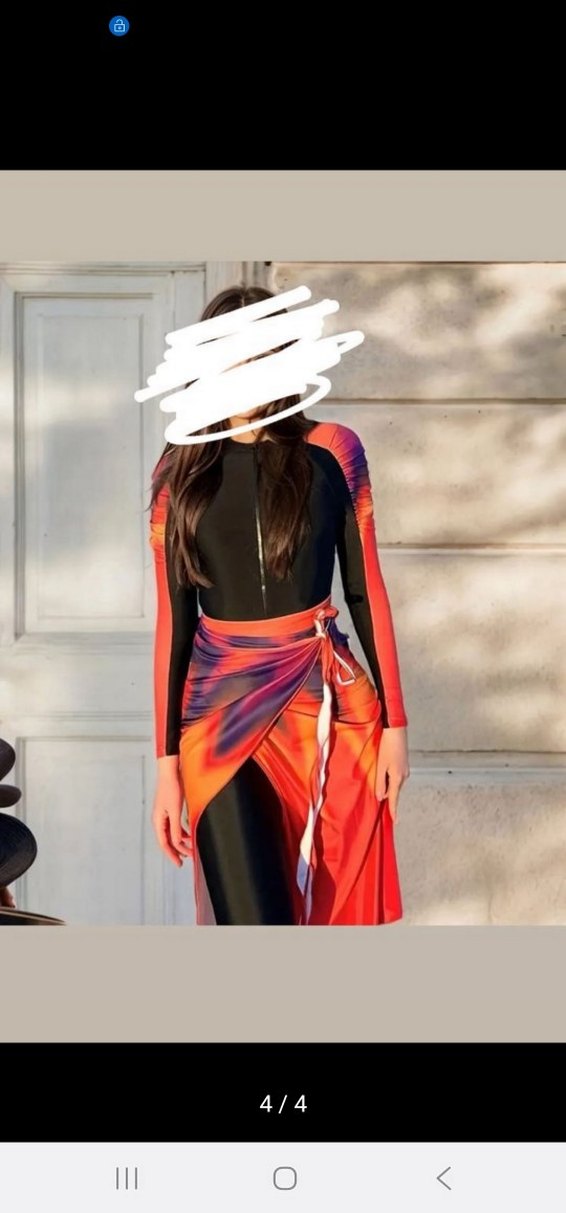 Uzun Kollu, Drapeli, Çok Renkli Plaj Elbisesi - Görsel 4