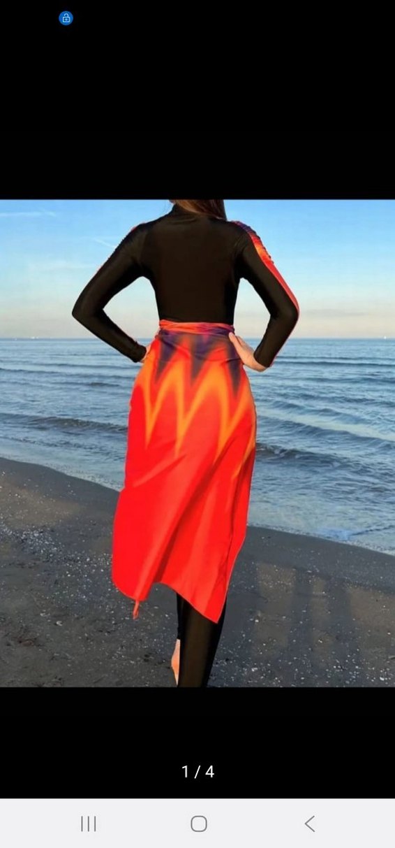 Uzun Kollu, Drapeli, Çok Renkli Plaj Elbisesi - Görsel 2