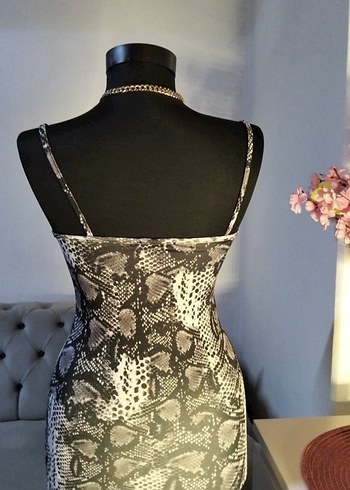 Gri Yılan Desenli Mini Elbise - Görsel 3