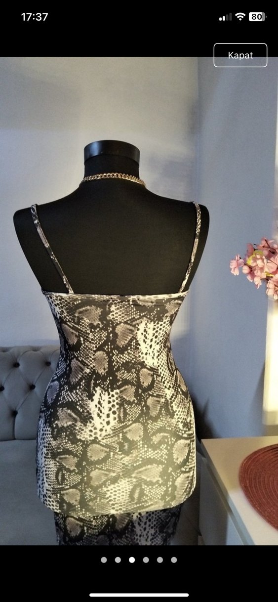 Gri Yılan Desenli Mini Elbise - Görsel 3