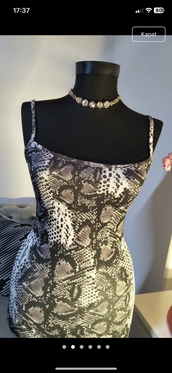 Gri Yılan Desenli Mini Elbise - Görsel 2