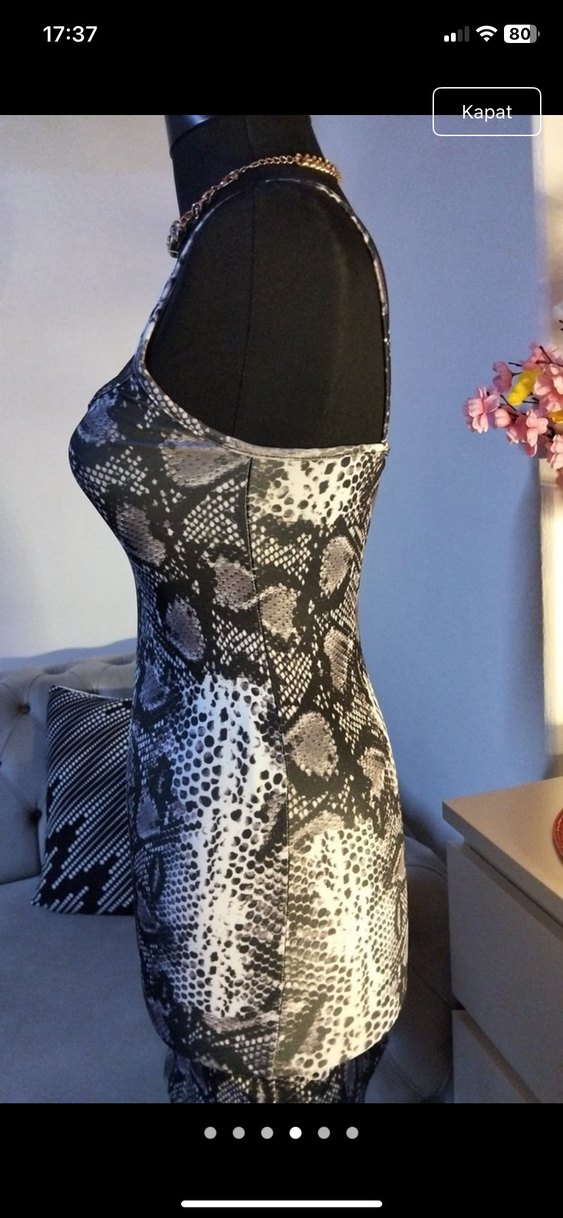 Gri Yılan Desenli Mini Elbise - Görsel 4