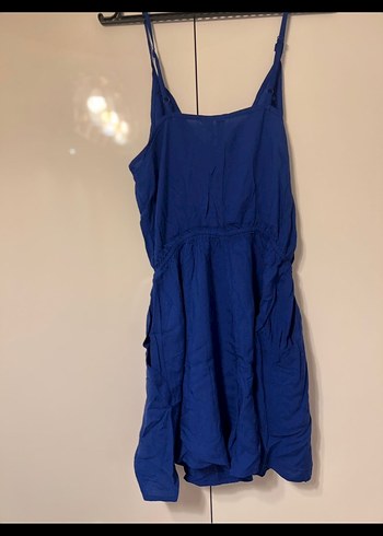 V Yaka askılı Mavi Mini Tulum - Görsel 2