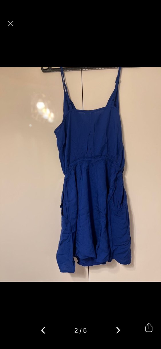 V Yaka askılı Mavi Mini Tulum - Görsel 2