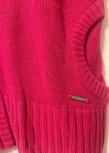 Pembe Kapüşonlu Örgü Kadın Yelek - Görsel 4