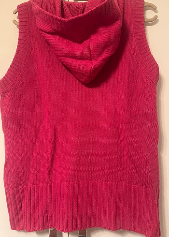 Pembe Kapüşonlu Örgü Kadın Yelek - Görsel 2