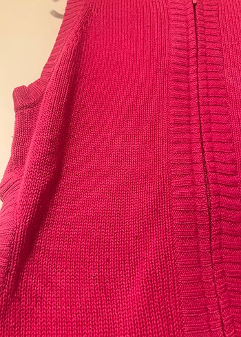 Pembe Kapüşonlu Örgü Kadın Yelek - Görsel 5