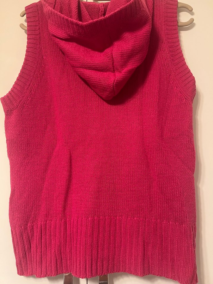 Pembe Kapüşonlu Örgü Kadın Yelek - Görsel 2