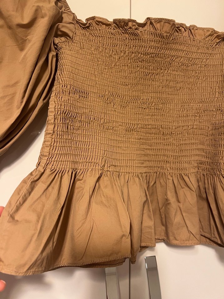 Bej Keten Mini karpuz kollu Bluz - Görsel 2