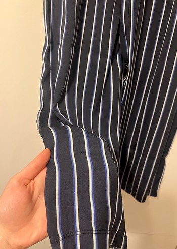 Çizgili günlük kullanım saten kumaş pantolon - Görsel 2