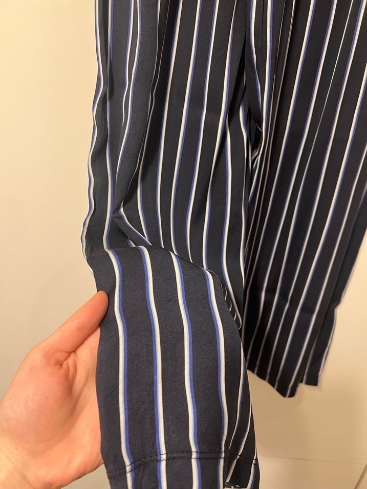 Çizgili günlük kullanım saten kumaş pantolon - Görsel 2