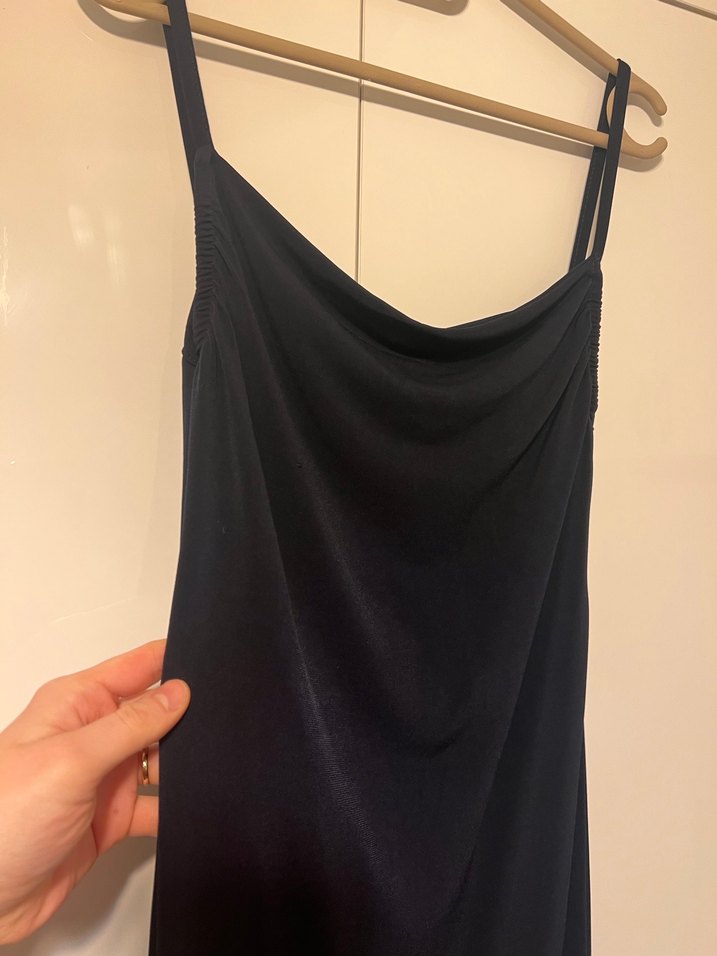 Lacivert Askılı Uzun Drapeli Kadın Elbise - Görsel 2