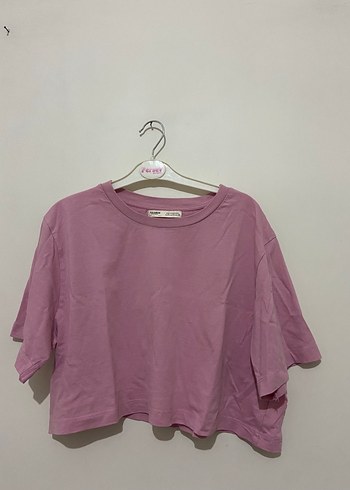 Pembe Kadın Kısa Kollu Crop Tişört