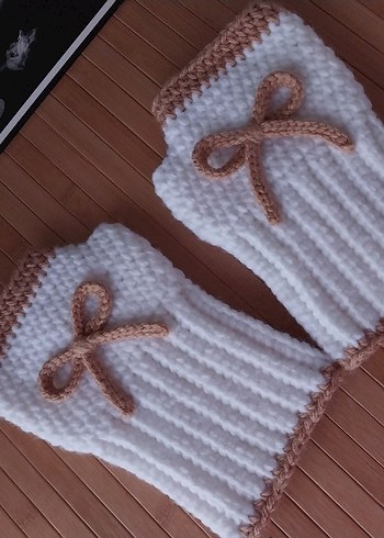 Bej Örgü Kadın Eldiveni - Görsel 4