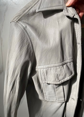Düğmeli Gri Deri Kadın Ceket - Görsel 2
