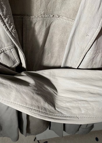 Düğmeli Gri Deri Kadın Ceket - Görsel 5