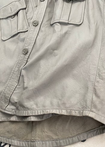 Düğmeli Gri Deri Kadın Ceket - Görsel 8