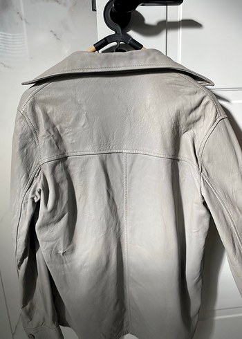 Düğmeli Gri Deri Kadın Ceket - Görsel 3