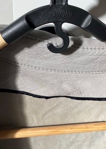 Düğmeli Gri Deri Kadın Ceket - Görsel 6