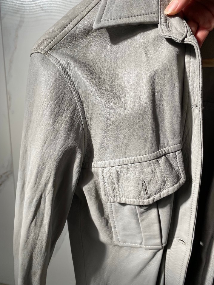 Düğmeli Gri Deri Kadın Ceket - Görsel 2